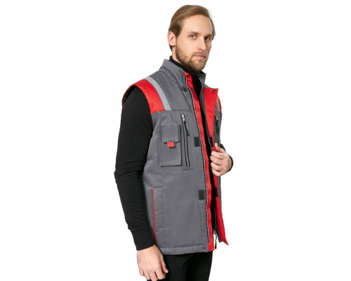 Жилет мужской утеплённый рабочий «Авангард» серый-красный